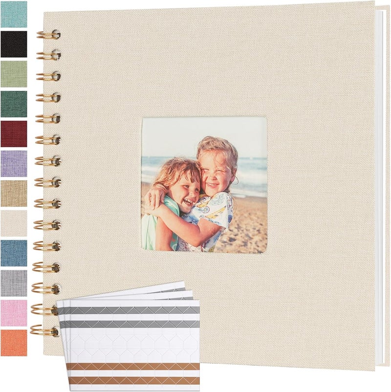 Bonyomor Scrapbook Photo Album 8x8 Inches 40 Pages Hardcover Kraft Paper Linen Cover Scrap Book Memory Book DIY Scrapbook Albums for Wedding Baby Boyfriend Travel Anniversary Family, Beige - Image 1